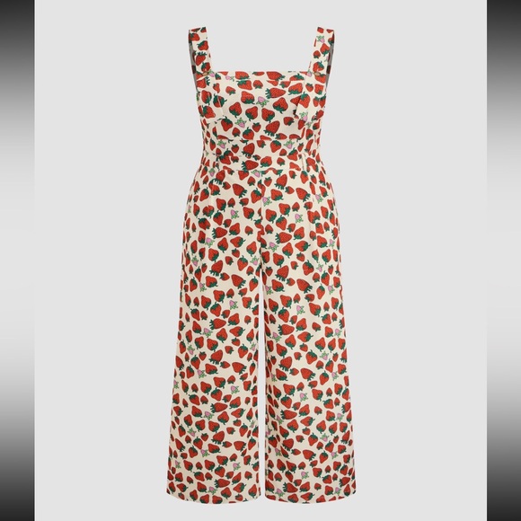 Cider Curve Strawberry Print Wide Leg Jumpsuit BNWT Size 4x - Picture 1 of 16